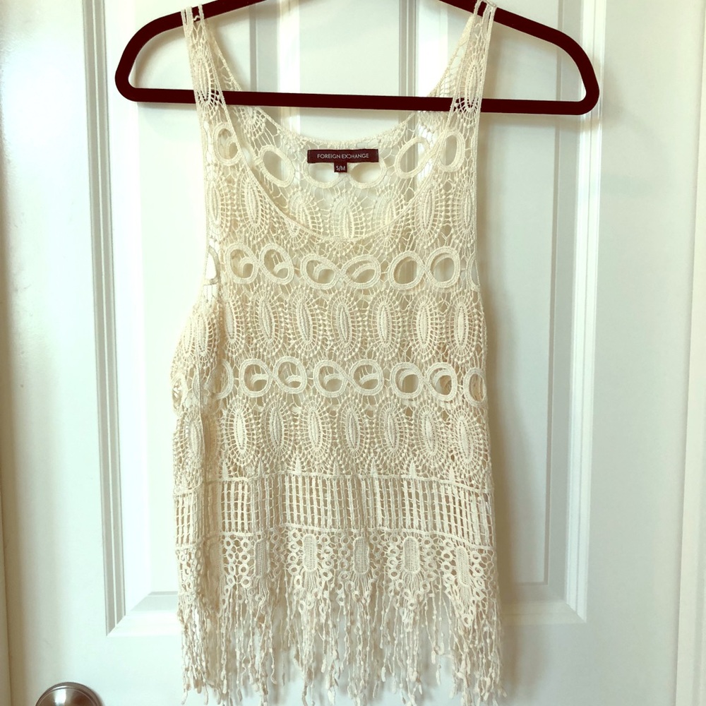 Cream lace fringe bottom tank